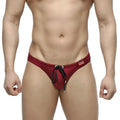 MetroMalewear silicon swim bikini burgundy red mesh swim trunks with black drawstring ties for swimming