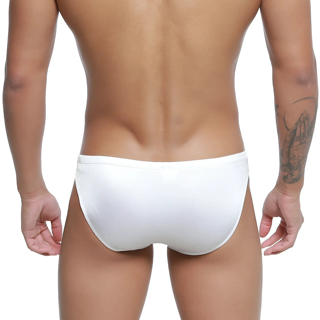 White sleek briefs with subtle textured finish metro male wear silicon swim bikini crystal 4955-00 front view