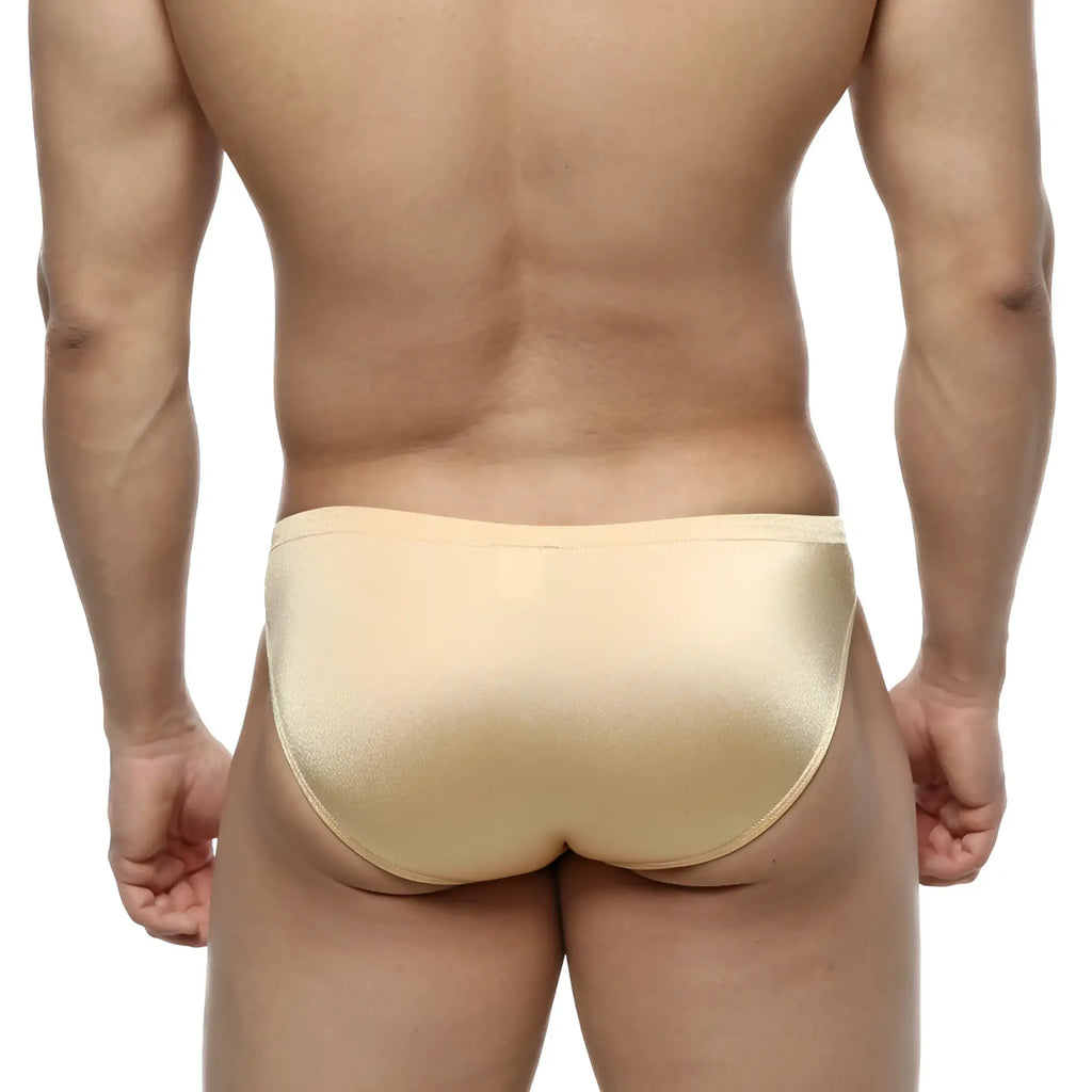 Beige metallic MetroMaleWear silicon swim bikini gold with sleek form-fitting design and premium swimwear material