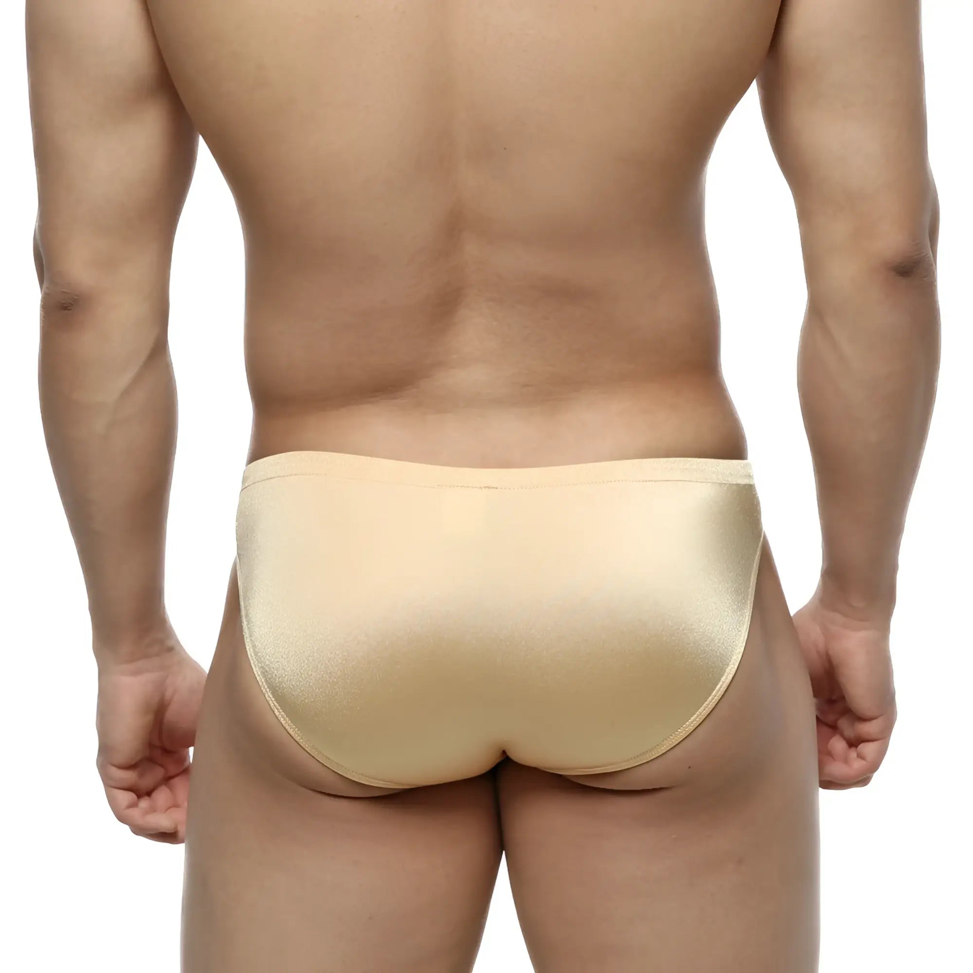 Beige metallic MetroMaleWear silicon swim bikini gold with sleek form-fitting design and premium swimwear material