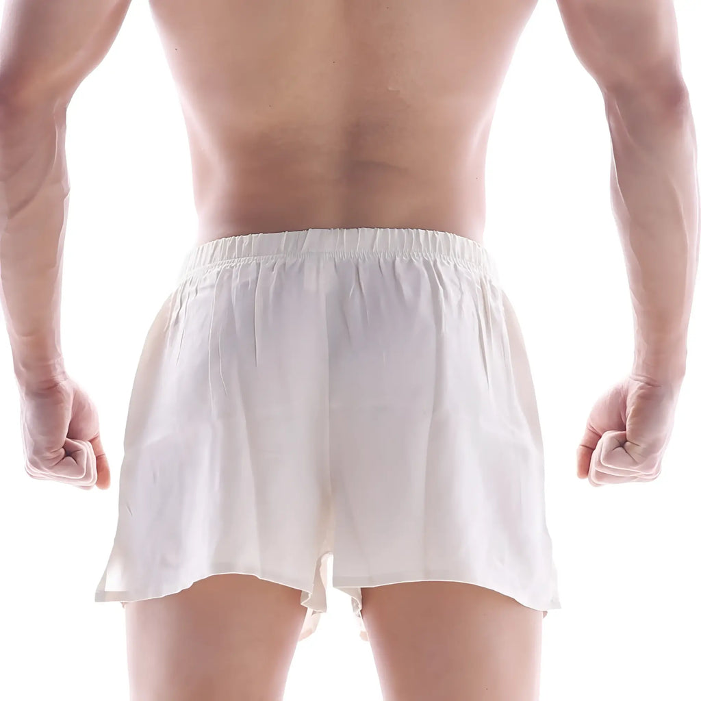 MetroMalewear silk satin boxer nude s33-01 white lightweight shorts with elastic waistband and relaxed fit