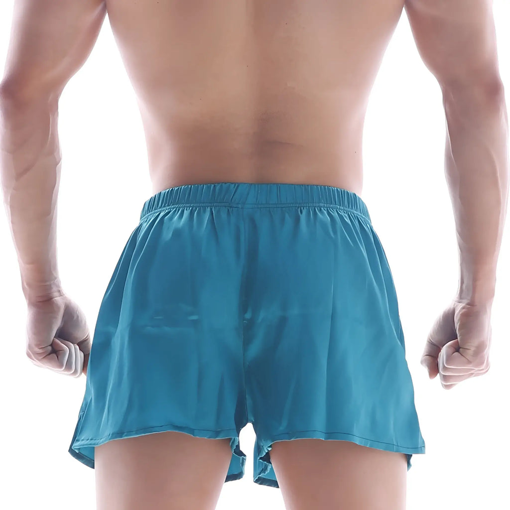 MetroMaleWear silk satin boxer turquoise s33-08 featuring teal athletic shorts with elastic waistband and flared hem