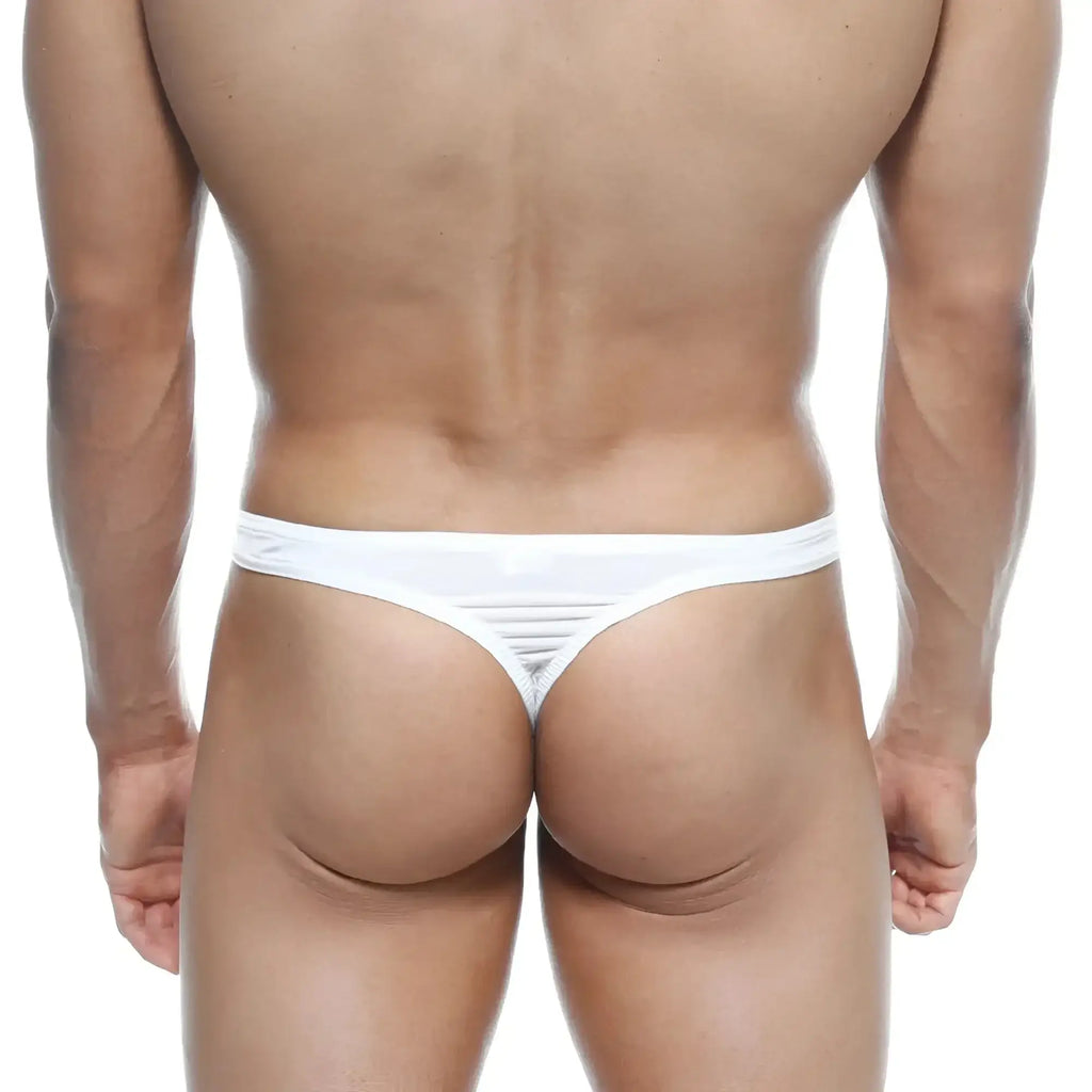 White thong with textured ribbed design on back and sides by metromalewear silk thong white 4102-00