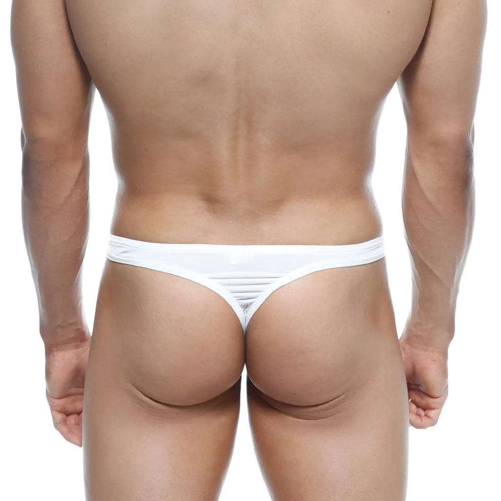 White thong with textured ribbed design on back and sides by metromalewear silk thong white 4102-00