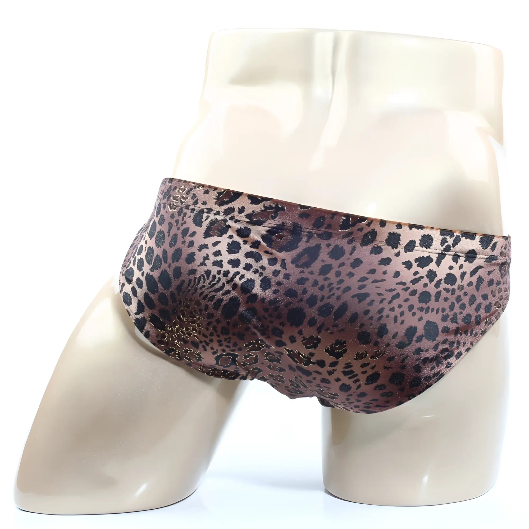 Metro male wear silvestre bikini 5103-m23 brown leopard print swim trunks with subtle sheen for beachwear