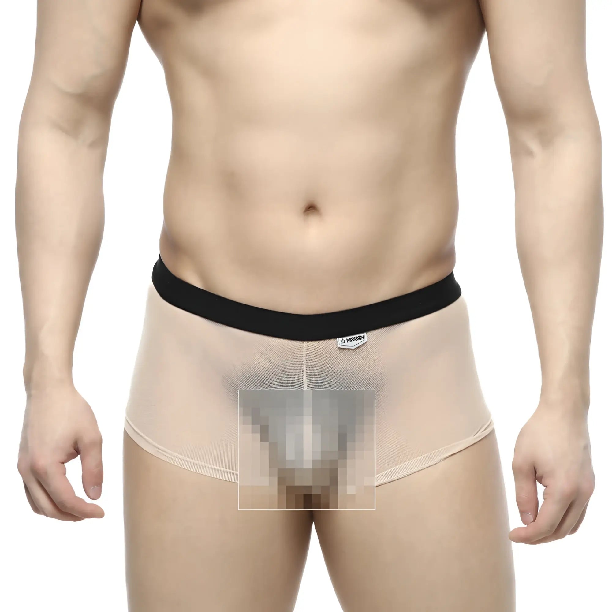 Metro malewear simple trunk nude 1033-02 beige mesh briefs with black elastic waistband for comfortable wear