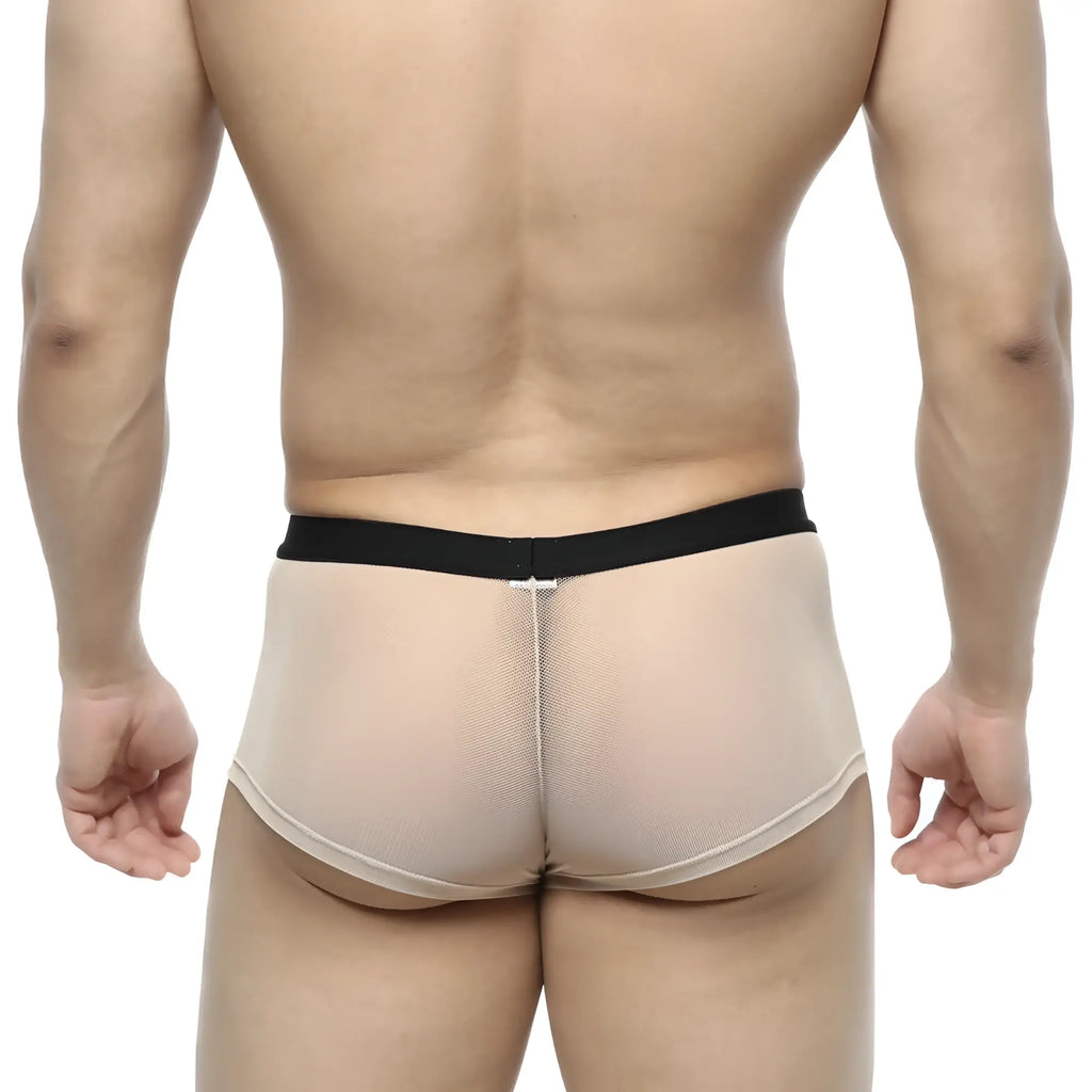 MetroMalewear simple trunk nude 1033-02 beige mesh briefs with black elastic waistband for comfortable wear