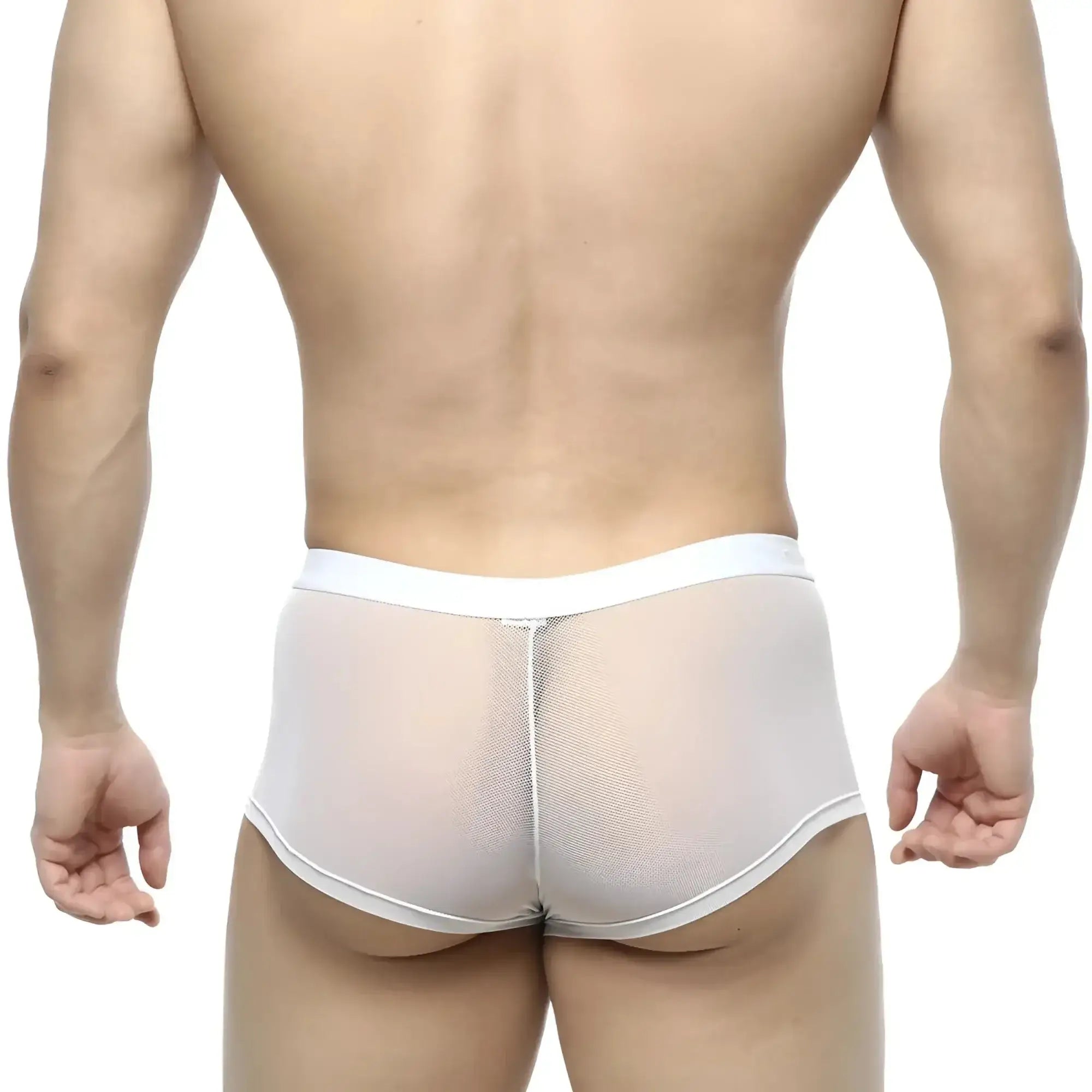 White mesh briefs with a solid white waistband from metromalewear simple trunk 1033-00 for comfortable daily wear