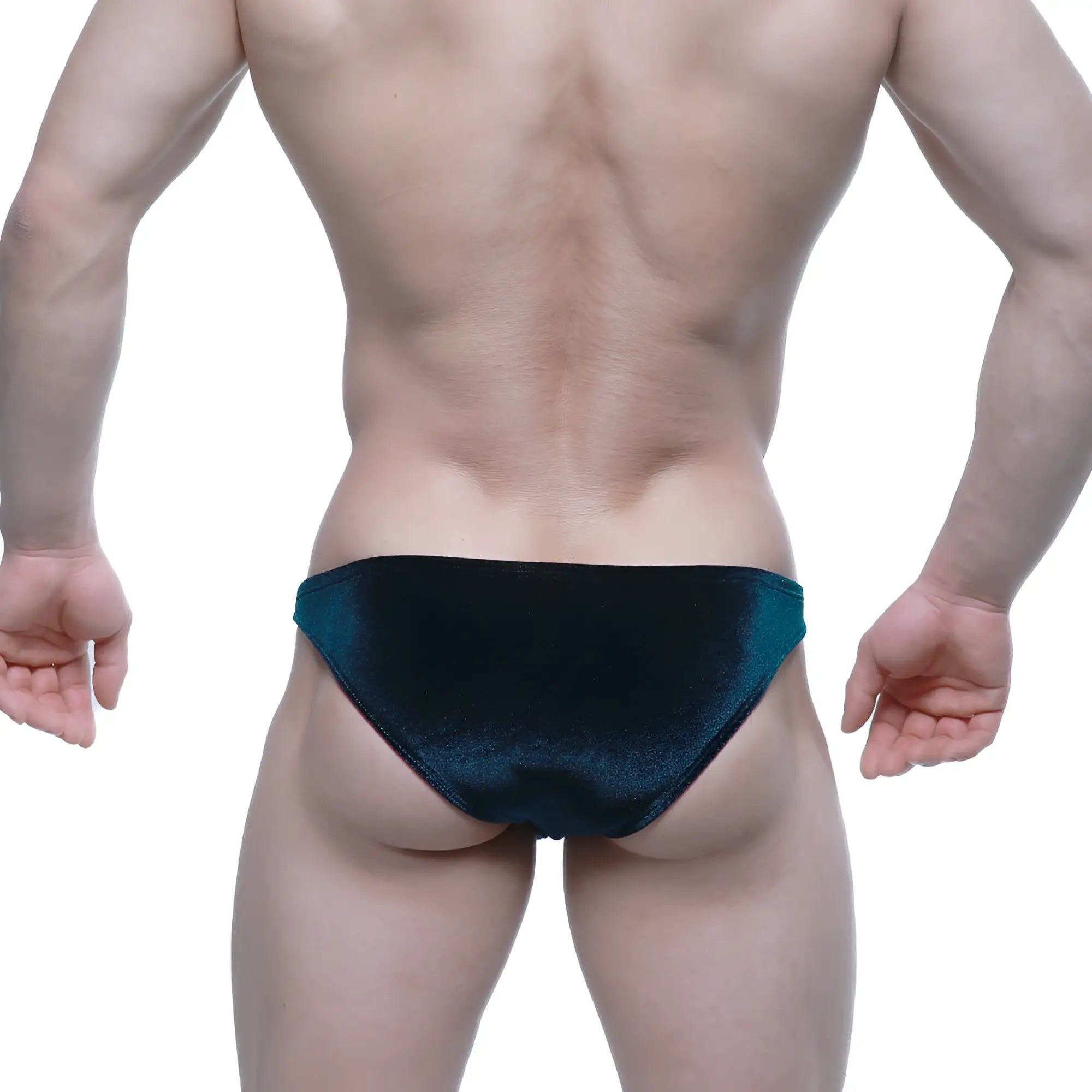 Dark teal velvet briefs metroMalewear sindbad bikini green 6003-53 front view with soft velvet texture
