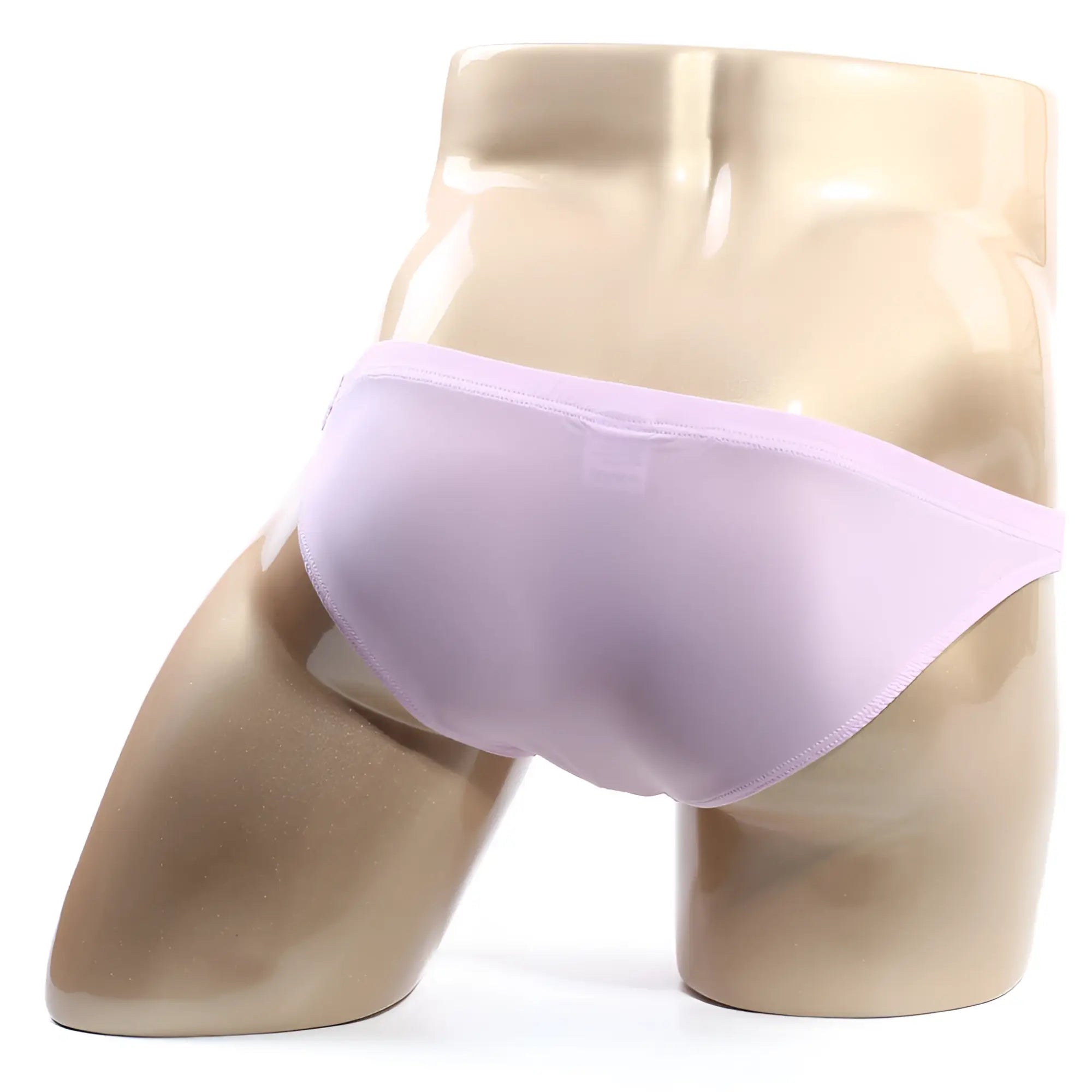 MetroMalewear slim bikini pink 3604-04 soft lavender sheer mesh brief displayed on a mannequin front view