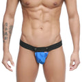 Blue mesh briefs with black elastic waistband metroMaleWear snap jock strap royal 2211-18 front view