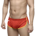 Metro male wear soccer split short red 4705-12 red mesh athletic briefs with yellow trim for sports use