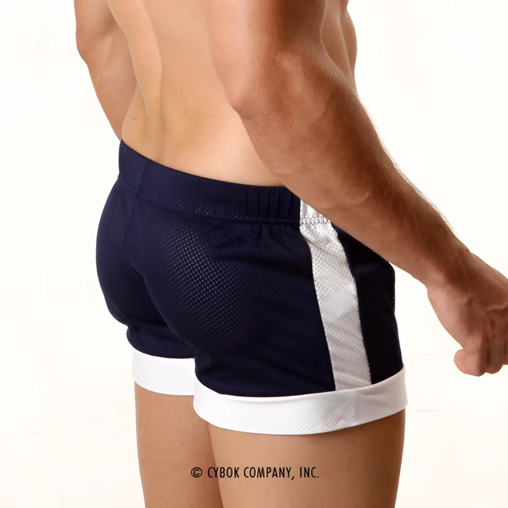 MetroMaleWear soccer swim short navy 4704-28 navy blue mesh athletic shorts with white side stripe and hem trim