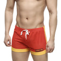 MetroMaleWear red and yellow mesh athletic soccer swim shorts with white drawstring for men 4704-12