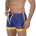 MetroMaleWear soccer swim shorts royal 4704-18 blue and yellow mesh with white drawstrings for athletic use