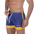 MetroMaleWear soccer swim shorts royal 4704-18 blue and yellow mesh with white drawstrings for athletic use