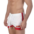 MetroMaleWear soccer swim short white 4704-00 mesh athletic shorts with drawstring waistband and orange logo patch