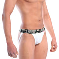 White athletic briefs with a camouflage waistband from metromalewear soldado jock strap 2901-50 product image