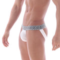Metro male wear special edition tribu white athletic briefs with black greek key patterned waistband