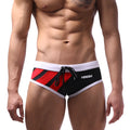 MetroMaleWear speed swim brief red 4960-12 with black and red stripes white trim and drawstring waistband
