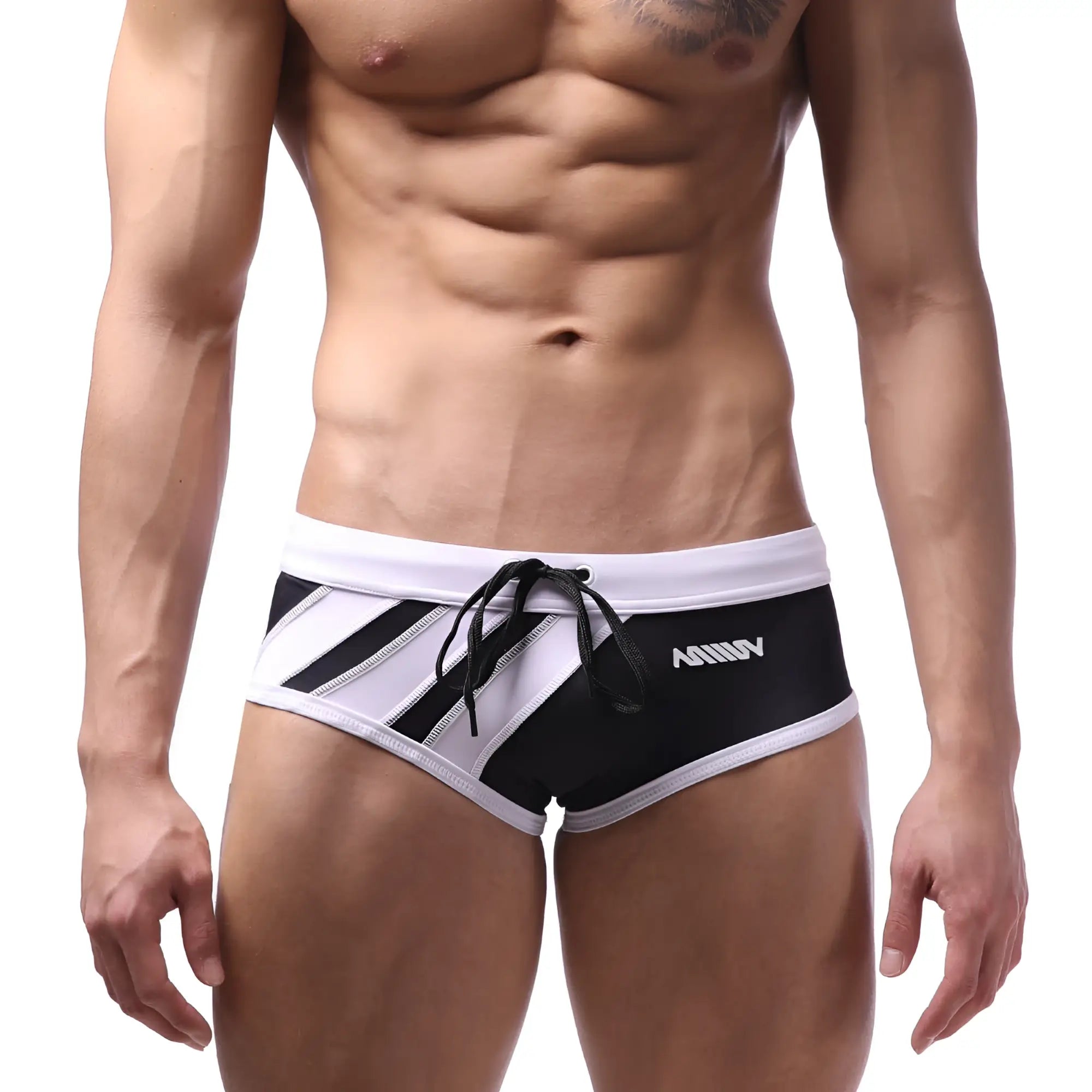 Metro male wear speed swim brief white 4960-00 black and white striped swim trunks with drawstring waistband