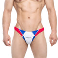 MetroMaleWear splash swim bikini blue 4989-18 men’s briefs color-blocked red blue white with silver arrow logo on front