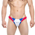 MetroMaleWear splash swim bikini blue 4989-18 men’s briefs color-blocked red blue white with silver arrow logo on front