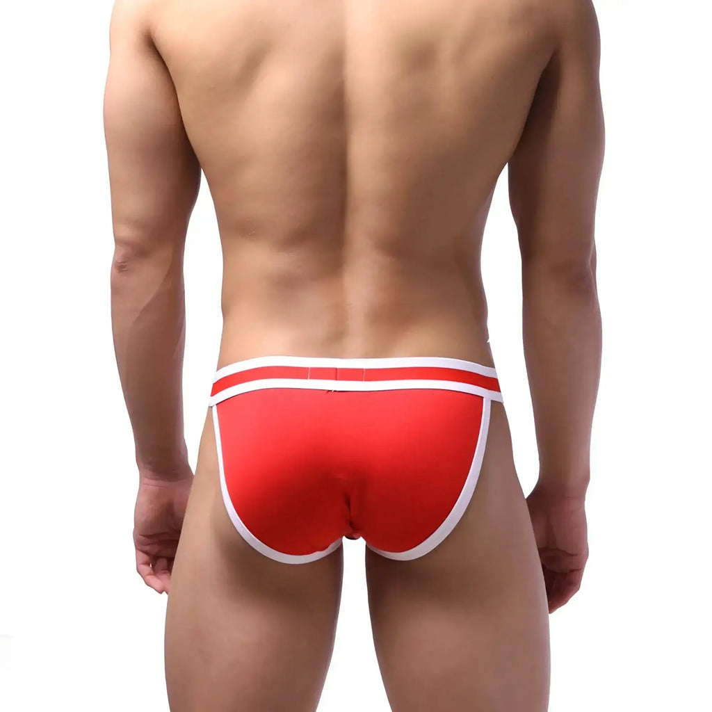 MetroMaleWear sport bikini briefs in red with white trim designed for athletic comfort and support