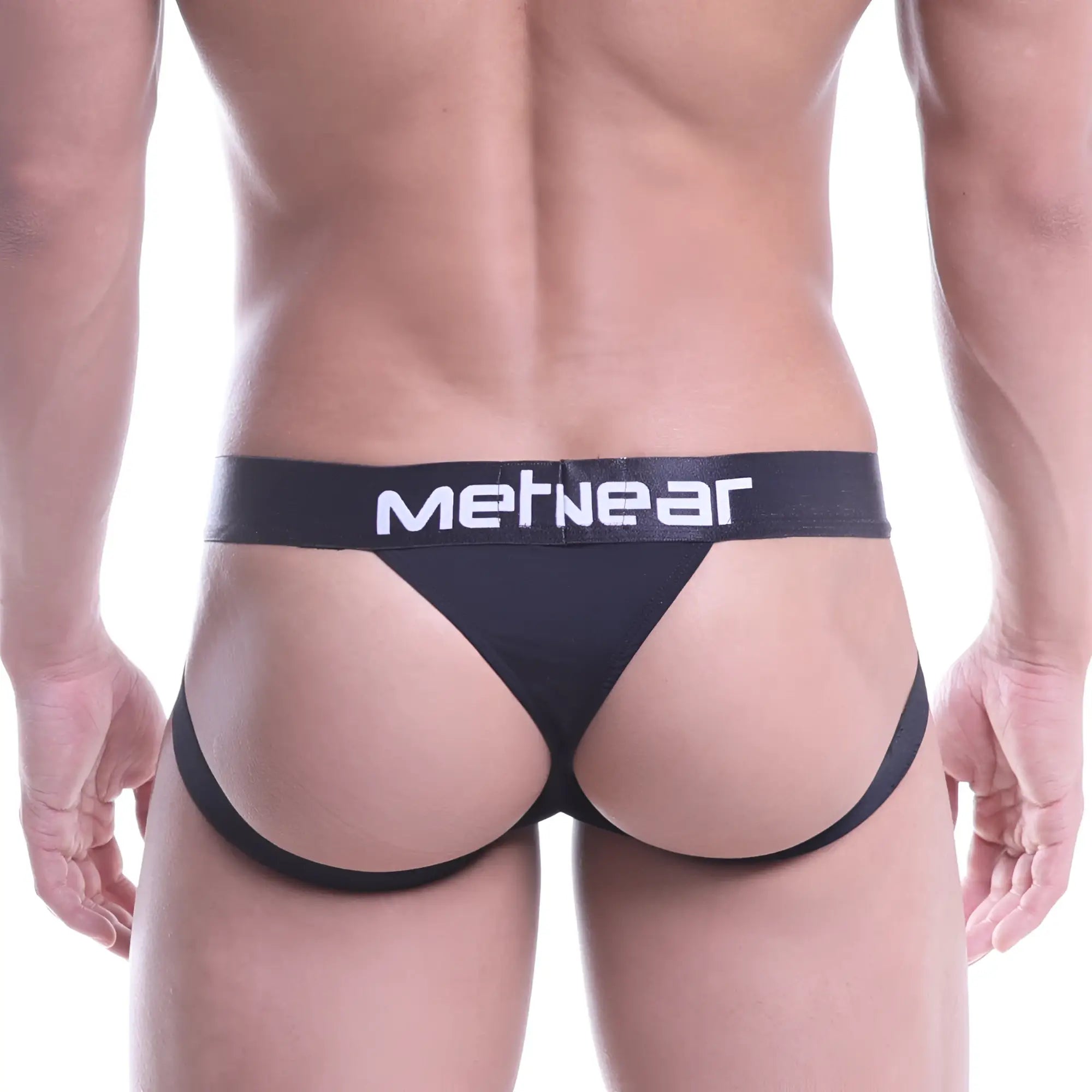 MetroMaleWear sports jock thong black with white lettering on waistband designed for athletic support and comfort