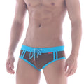 Blue and brown mesh swim trunks with drawstring waistband by metromalewear for sports swim brief coffee 4924-23
