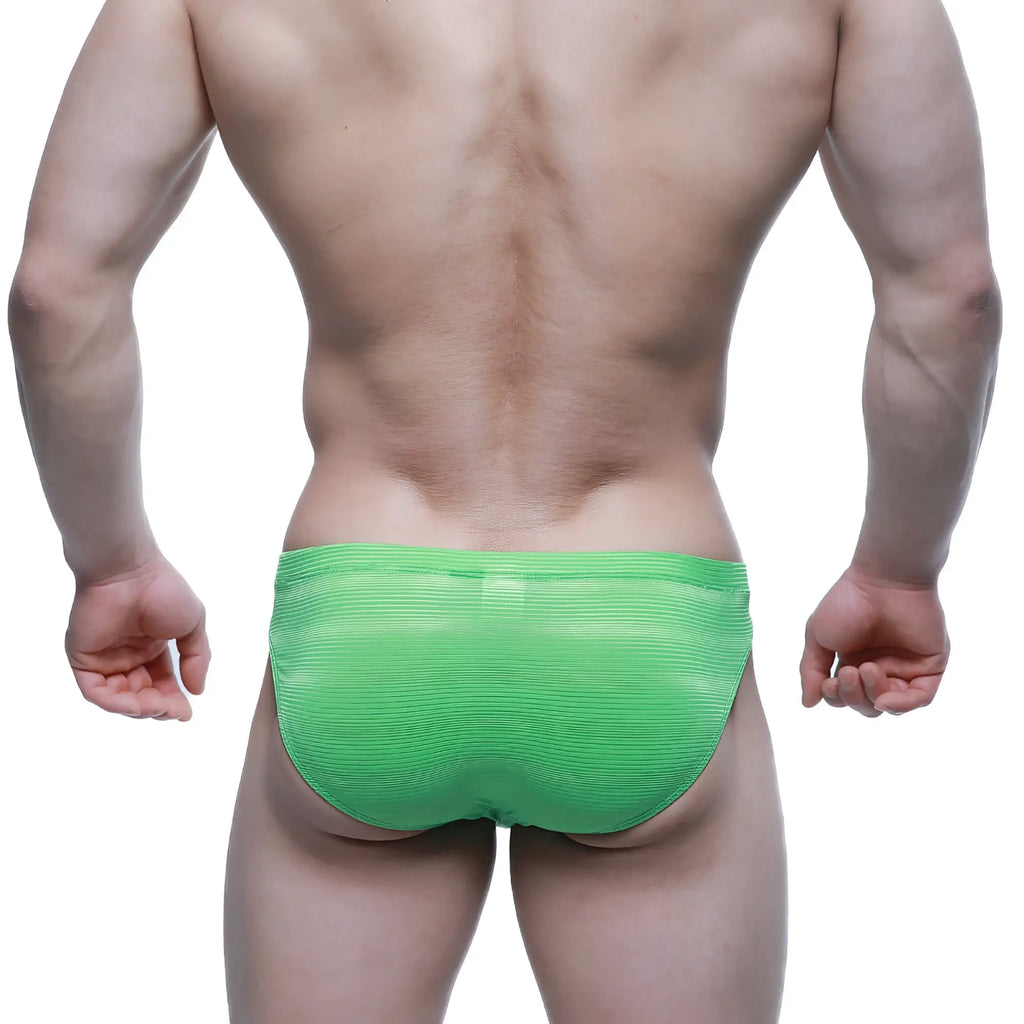 Metro male wear sprout bikini 5103-m27 bright green sheer mesh briefs with ribbed texture