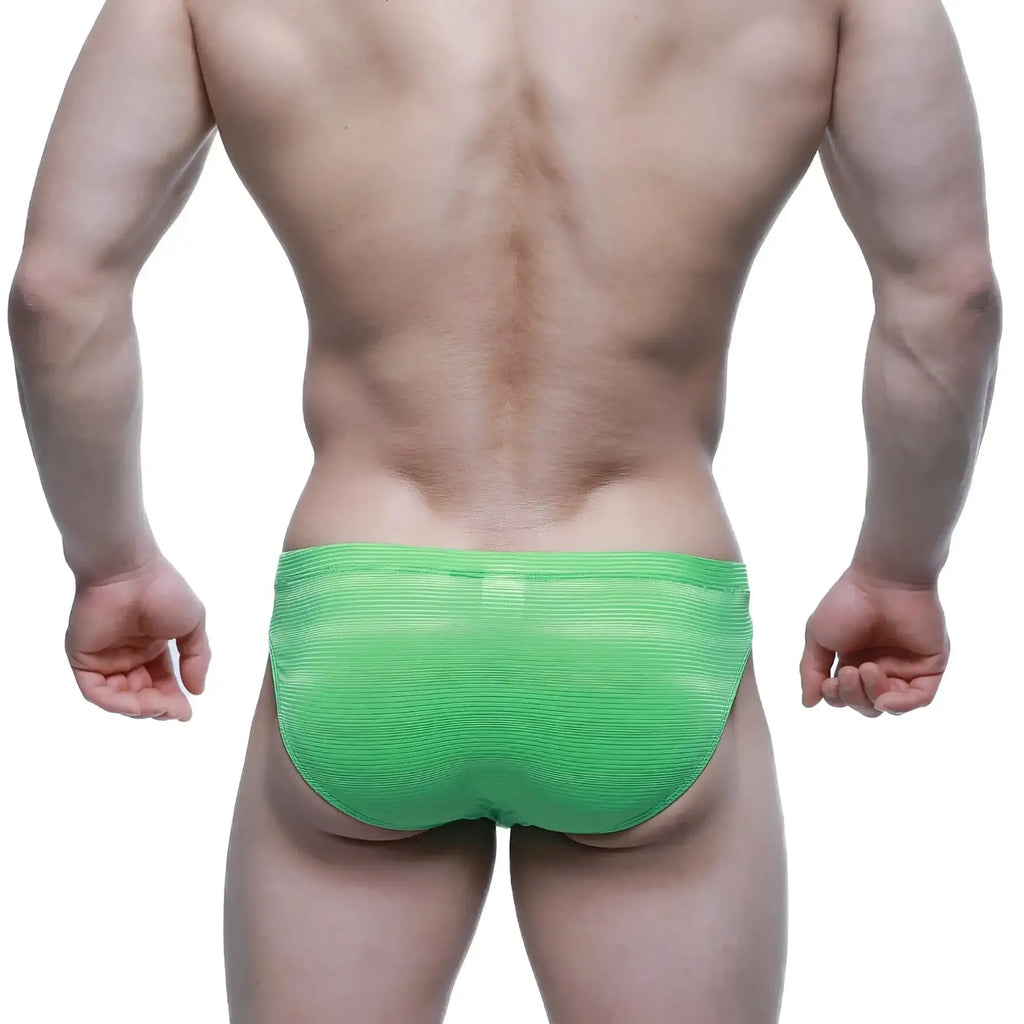 Metro male wear sprout bikini 5103-m27 bright green sheer mesh briefs with ribbed texture