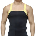 MetroMaleWear square cut tank top navy ribbed black fabric with contrasting yellow shoulder straps for casual wear