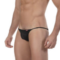 Black mesh thong strap bikini with red logo on sideband from MetroMaleWear model 2105-41