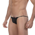 Black mesh thong strap bikini with red logo on sideband from MetroMaleWear model 2105-41