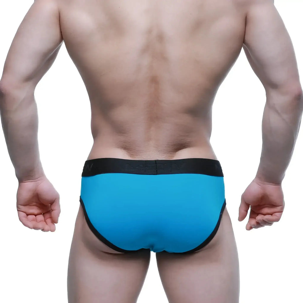 Bright blue metro malewear strike brief 1103-09 with black elastic waistband and trim designed for comfort