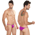 Vibrant purple metroMalewear string bikini thong with sleek minimalist design shown from the back side