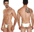 White thong briefs with a small black logo on the left hipband from MetroMaleWear string bikini white 2005-00 product
