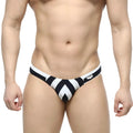 Black and white striped men’s briefs with chevron pattern metroMalewear stripe bikini 5103-29 front view
