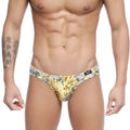 Yellow and black floral patterned men’s briefs with tropical design metroMalewear sunflower bikini 5103-59