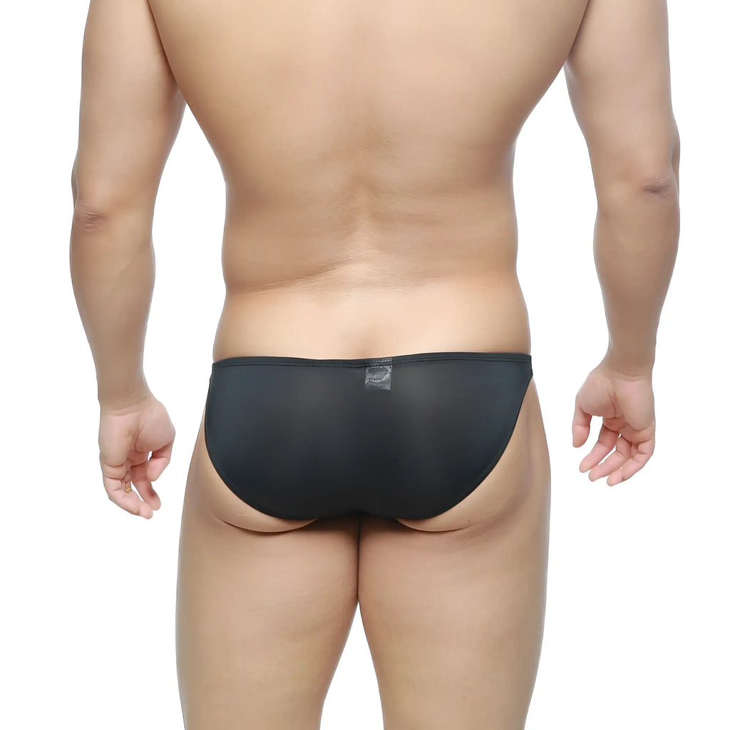 MetroMaleWear super lowrise bikini black 6115-20 black sheer mesh briefs showing front view