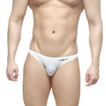 White m2w brand MetroMaleWear super lowrise bikini thong with minimalist design and smooth fabric in white