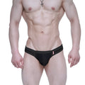 Black athletic briefs MetroMaleWear super lowrise thong with snug fit and small red logo on waistband