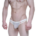 White sheer mesh briefs with a red metro male wear brand tag on the waistband from super lowrise thong nude 6109-02