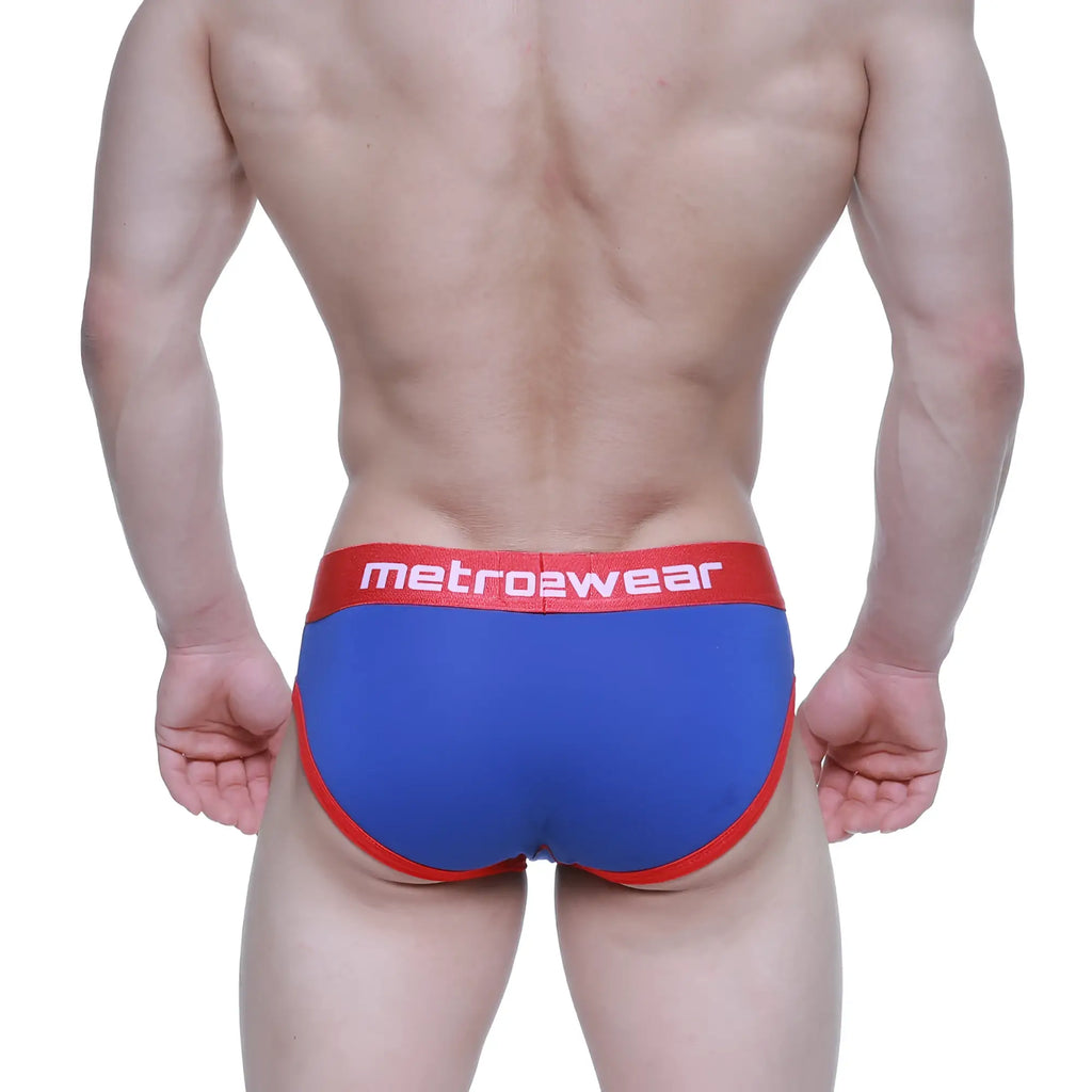 Blue and red metro2wear briefs with snug fit design from metromalewear superman brief 6125-18 collection