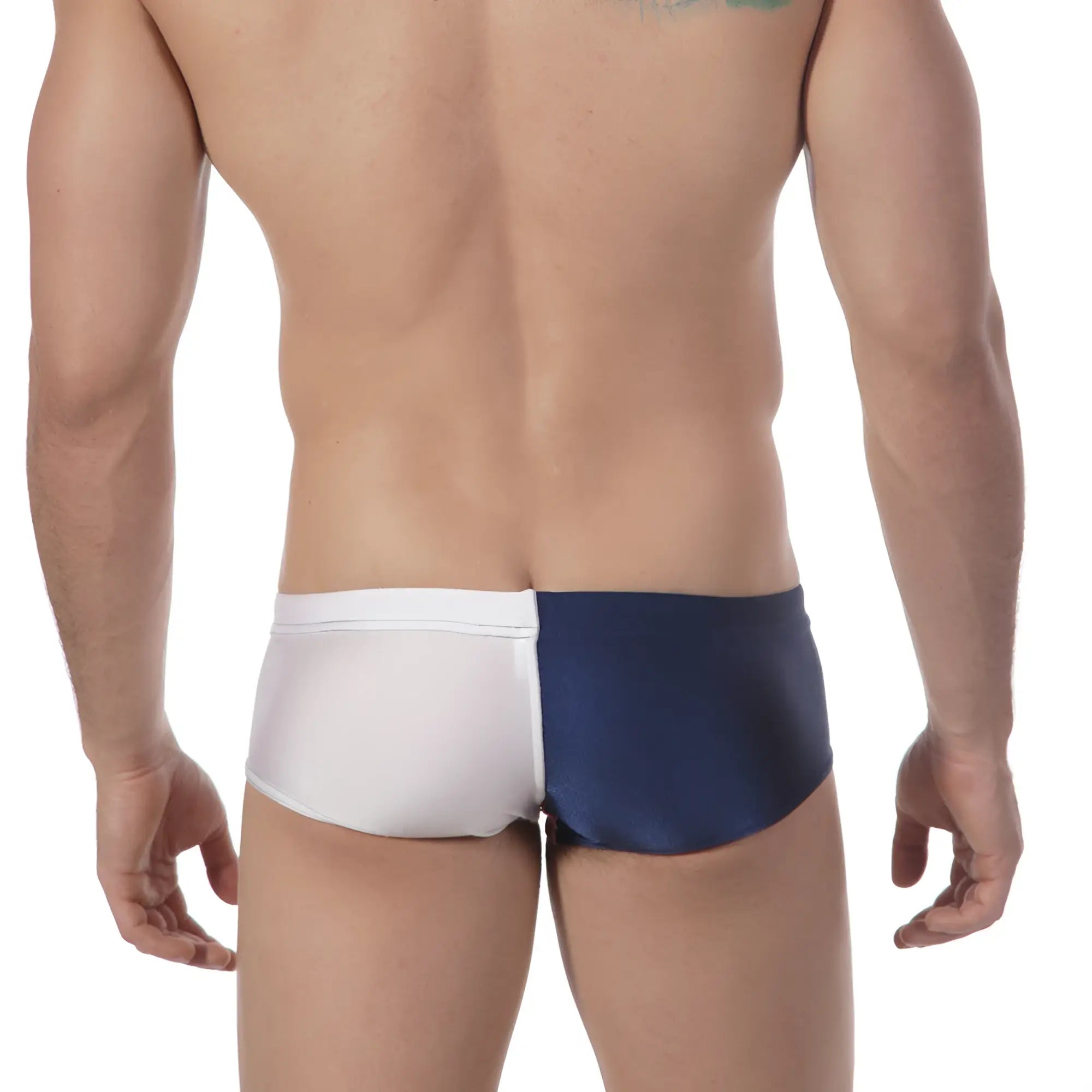 MetroMalewear surf swim boxer white 4908-00 two-tone white and navy blue swim trunks for men