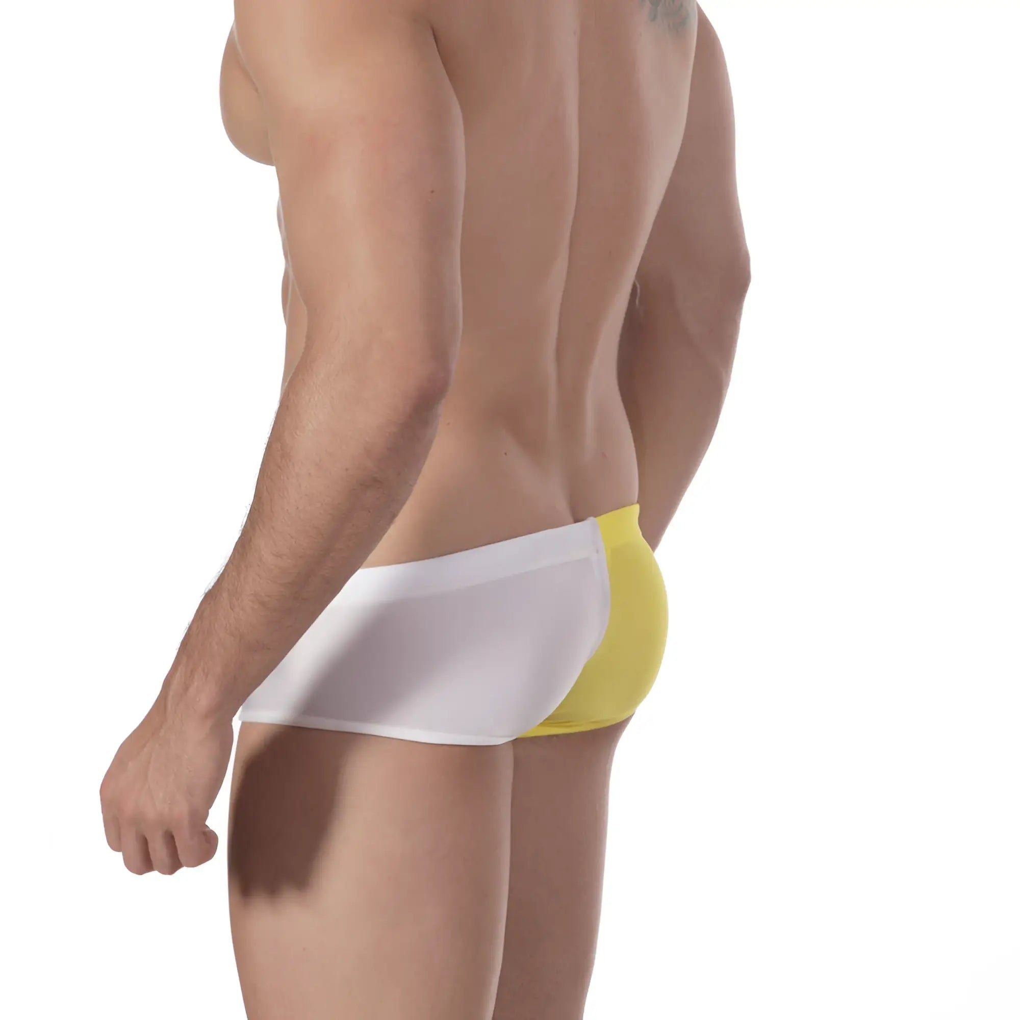 MetroMaleWear Surf swim boxer yellow 4908-15 in white and yellow two-tone with sleek form-fitting design