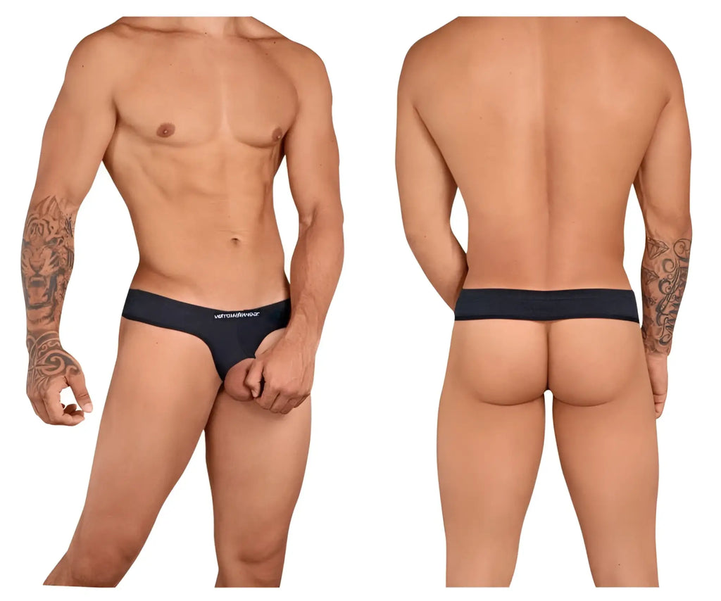Black briefs with a subtle white logo on the waistband from metromalewear suspensory black 0003-20 collection