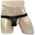 Black mesh thong with solid black waistband branded metromalewear in white lettering metroMaleWear suspensory 0003-70