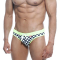 MetroMalewear swim bikini mosaic 4920-41 vibrant lime green and black-and-white checkered trunks with white drawstring